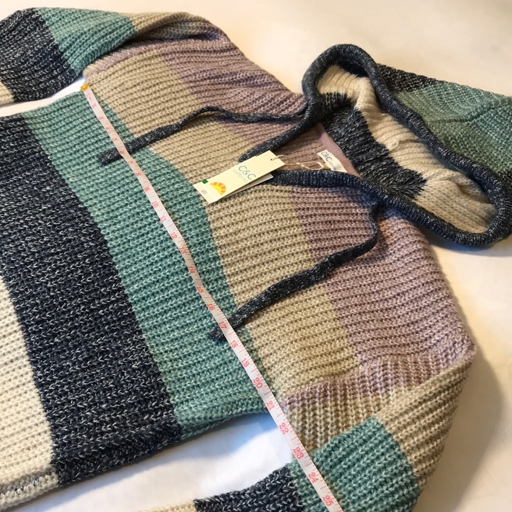 NWT C&C California Marl Striped Chunky Hooded V-Neck Sweater - Picture 5 of 14